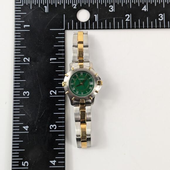 Fossil AM-2956 Womens Wrist Watch 1994 Green Silver NEEDS BATTERY Authentic Case - Picture 11 of 15